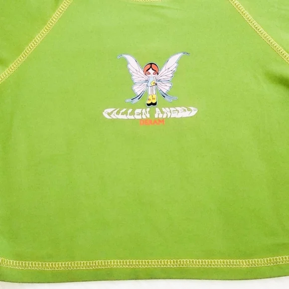 Fallen Angel Dream Y2K Style Lime Green Cropped Baby Tee w/ Fairy Girl Graphic - Picture 5 of 6